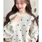 ニット セーター クルーネックハート柄ジャガードニットプルオーバー レディース