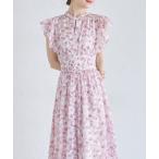 ワンピース ペチコート付きシアージャガード×フラワープリントシャーリングワンピース