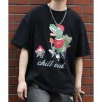 tシャツ Tシャツ メンズ dinosaur print  T-shirt/オーバーサイズ 恐竜 プリント Tシャツ