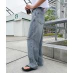 ジーンズ デニム デニムパンツ ダメージ加工ワイドデニムパンツ レディース
