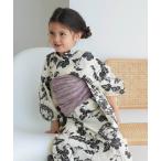 浴衣 キッズ浴衣3点セット utatane レトロベージュに焦げ茶の花と枝丸 キッズ 子供 女の子