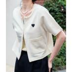 カーディガン ハート刺繍Wジップショートニットカーデ レディース