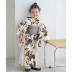 浴衣 キッズ浴衣3点セット ニコアンティーク からしのバンブーストライプと菊影絵 キッズ 子供 女の子