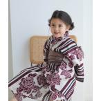 ショッピングキッズ浴衣 浴衣 キッズ浴衣3点セット ニコアンティーク 大正浪漫えんじ縞と牡丹の染分け キッズ 子供 女の子