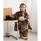 浴衣 キッズ浴衣3点セット ニコアンティーク 珈琲色の変わり市松と小菊 キッズ 子供 女の子