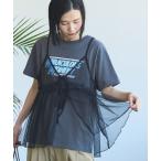 tシャツ チュールキャミ付きロゴTシャツ レディース