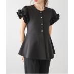 ブラウス シャツ ハートボタンラッフル袖ペプラム レディース