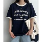 tシャツ ロゴ入り配色半袖tシャツ 夏tシャツ レディース レディース