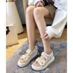 サンダル ビジュー付き ミックスツイード コンフォート 厚底 サンダル レディース
