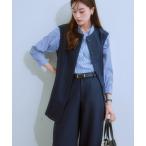 セットアップ 「洗える」リネンライク ストレッチジレパンツスーツ（ジレ＋セミワイドパンツ） レディース