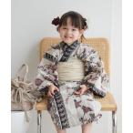 浴衣 キッズ浴衣3点セット utatane ベージュにえんじの揺れる花 キッズ 子供 女の子