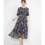 ワンピース シフォン花柄ロングワンピース