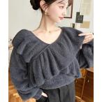 ニット セーター クロスフリルシャギーニットプルオーバー レディース
