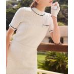 ニット セーター 「RIENDA GOLF」 シャイニーツイードモックネックニットトップス サマーニット 夏服 半袖 レディース