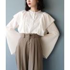 ブラウス シャツ プリーツフレアスリーブ フリルブラウス レディース