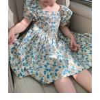 ワンピース リバティフラワーパフスリーブサマードレス キッズ 子供服 女の子
