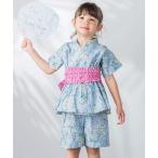 浴衣 「お揃い」イチゴ花総柄甚平+作り帯セット(80~130cm) キッズ 子供 女の子