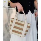 ショッピングストローバッグ トートバッグ ボーダー柄ストロートートバッグ レディース