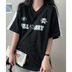 tシャツ ロゴ入りVネックtシャツ レディース 配色 ブロークコア レディース