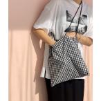 トートバッグ ギンガムチェックロングショルダートート レディース