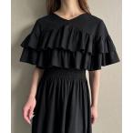 ワンピース Vネックフリルフレアワンピース