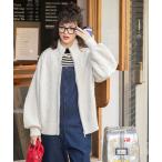 ニット セーター ハートドットボリュームスリーブダブルジップニットブルゾン レディース