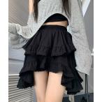 ショッピングティアード スカート ハイウエスト フリル ティアード ミニ スカート ヘムスカート