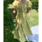 ワンピース パフスリーブシャーリングフレアワンピース レディース