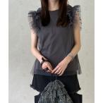 tシャツ 天竺×チュール肩フリルレイヤーTOPS レディース