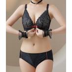 ブラジャー ショーツセット シェル風 フロントホック ソフト ノンワイヤー 3/4 ブラ&ショーツ
