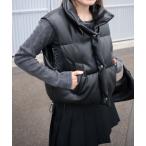 ダウンベスト ベスト WEGO/フェイクレザーパディングショートベスト レディース