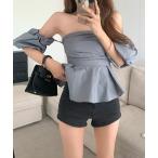 ブラウス シャツ ギャザーチューブトップパフスリーブトップス 2WAY レディース