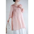 ショッピングチュニック チュニック 細やかな花刺繍のサイドスリットチュニック