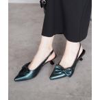 パンプス ポインテッドトゥビッグリボンスリングバックパンプス