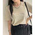 tシャツ ステッチ刺繍ロゴTシャツ/カットソー/半袖 レディース