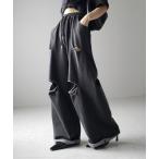 スウェットパンツ ジャージ ピグメントダメージワイドスウェットパンツ ／ pigment damage wide sweatpants レディース