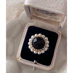 指輪 リング 「mallelabrocante/マルラブロカント」 サージカルステンレス　オニキスとヴィンテージパールのラウンドリング/金属アレルギー