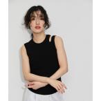 タンクトップ ノースリーブ 「接触冷感・洗える」カップ付きアシンメトリーカッティングタンク レディース