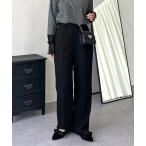 パンツ ハイウエストスリムストレートタックパンツ レディース