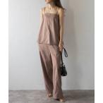 ワンピース 杢調サイドスリットキャミ×センターシームパンツセットアップ