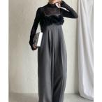 サロペット オーバーオール 卒園式 卒業式 チュールフリルビスチェドッキングハイウエストストタックオールインワンワイドパンツサロペット レディース