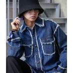 ショッピングフリンジ ブラウス シャツ  フリンジ加工デニムシャツ 「大きいサイズ有」GEVS. レディース