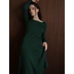 ワンピース square-neck rib knit one-piece