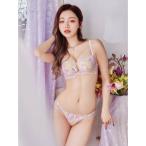 ブラジャー ショーツセット ブライト フラワー ストリング ブラジャー ＆ バック透け フルバック ショーツ