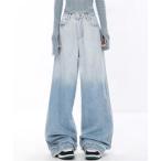 ジーンズ デニム デニムパンツ 裾フリンジグラデーションデニムワイドパンツ レディース