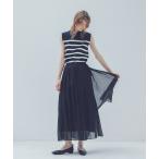 ワンピース border knit dress×sheer pleats wrap skirt(シアープリーツラップスカート付きボーダーニットワンピー