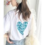 tシャツ カジュアル可愛いが際立つ。綿100%バックハートロゴグラフィックプリントTシャツ レディース メンズ