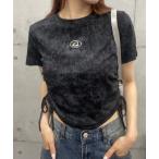 tシャツ プレート付ショート丈ラメギャザーTシャツ レディース