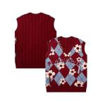 ベスト ジレ HOOK -original- 花とアーガイル模様クレイジーステッチニットベスト メンズ レディース