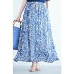 スカート （ペチコート付き）さらりと涼やかなアニマル柄ロングスカート